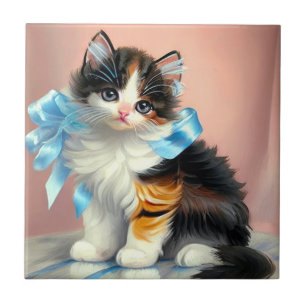 Illustration einer Vintage Calico-Katze Fliese