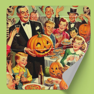 Illustration einer Vintage-Halloween-Party Quadratischer Aufkleber