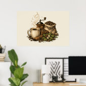 Illustration einer Vintage-Kaffeetasse Poster (Heimbüro)