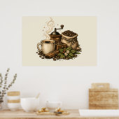 Illustration einer Vintage-Kaffeetasse Poster (Küche)