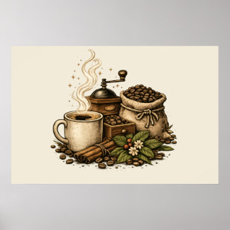 Illustration einer Vintage-Kaffeetasse Poster