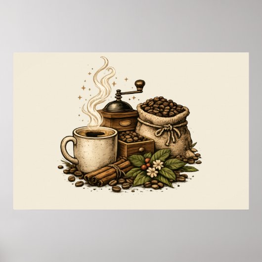 Illustration einer Vintage-Kaffeetasse Poster (Vorne)