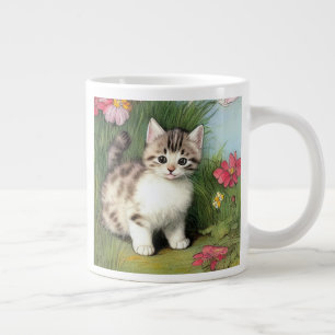 Illustration einer Vintage-Katze mit roten Blumen Jumbo-Tasse