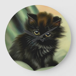 Illustration einer Vintage-Schwarzen Katze Große Wanduhr
