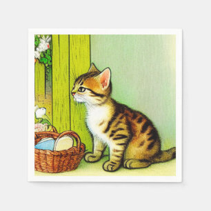 Illustration einer Vintage-Tabbykatze Serviette