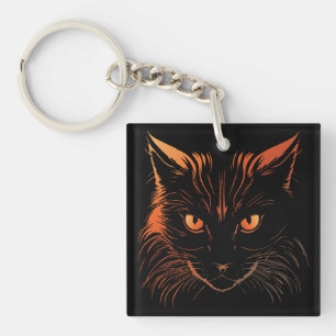 Illustration einer wilden orangeäugigen Katze Schlüsselanhänger