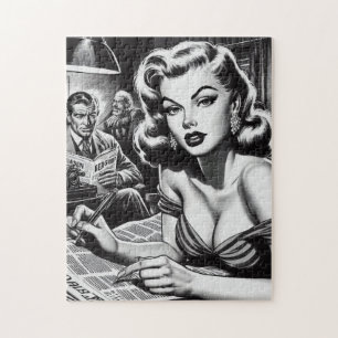 Illustration einer wunderschönen Vintage-Frau Puzzle