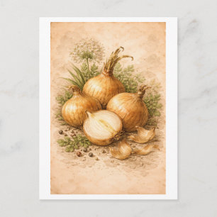 Illustration einer Zwiebel im Vintage-Stil Postkarte
