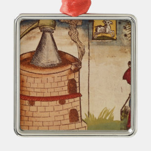 Illustration eines Alchemisten bei der Arbeit Ornament Aus Metall