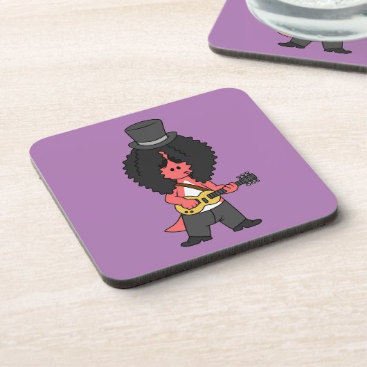 Illustration eines Allosaurus, der als Rockstar ve Getränkeuntersetzer (Linke Seite)