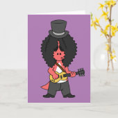 Illustration eines Allosaurus, der als Rockstar ve Karte (Gelbe Blume)