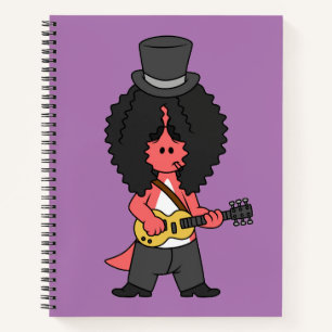 Illustration eines Allosaurus, der als Rockstar ve Notizblock