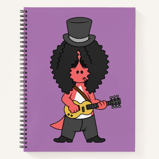 Illustration eines Allosaurus, der als Rockstar ve Notizblock (Vorderseite)