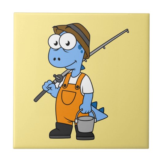 Illustration eines Allosaurus-Fischers. Fliese (Vorderseite)