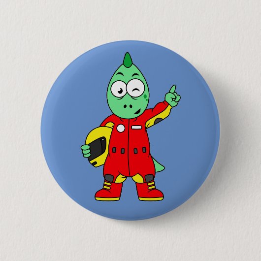 Illustration eines Allosaurus Rennfahrers. Button (Vorderseite)