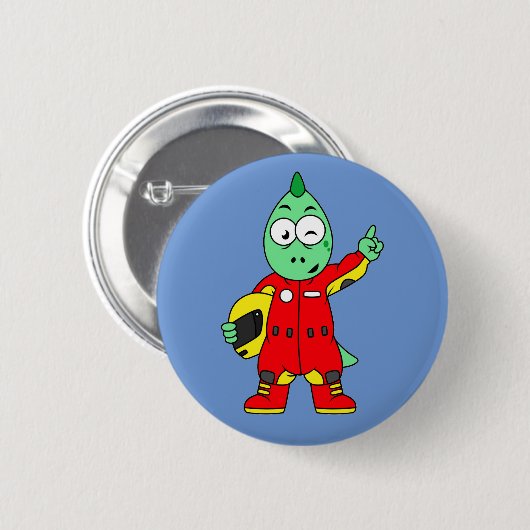 Illustration eines Allosaurus Rennfahrers. Button (Vorne & Hinten)