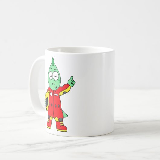 Illustration eines Allosaurus Rennfahrers. Kaffeetasse (Vorderseite Links)