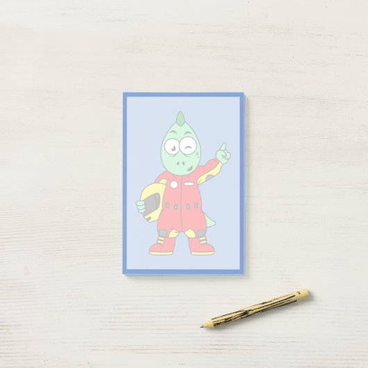 Illustration eines Allosaurus Rennfahrers. Post-it Klebezettel (Auf Schreibtisch)