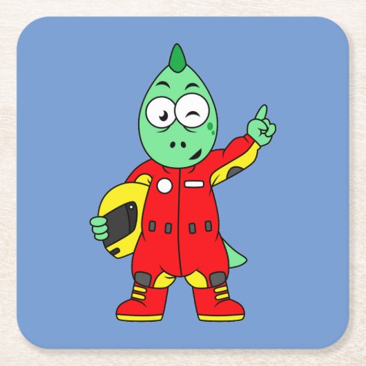 Illustration eines Allosaurus Rennfahrers. Rechteckiger Pappuntersetzer (Vorderseite)