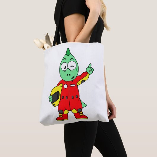 Illustration eines Allosaurus Rennfahrers. Tasche (Von Nahem)