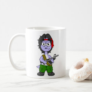 Illustration eines als Rambo verkleideten Brontosa Kaffeetasse