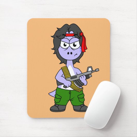 Illustration eines als Rambo verkleideten Brontosa Mousepad (Mit Mouse)