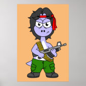 Illustration eines als Rambo verkleideten Brontosa Poster (Vorne)