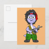 Illustration eines als Rambo verkleideten Brontosa Postkarte (Vorne/Hinten)