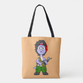 Illustration eines als Rambo verkleideten Brontosa Tasche (Rückseite)