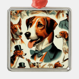 Illustration eines alten englischen Fuchsjagd-Hund Ornament Aus Metall