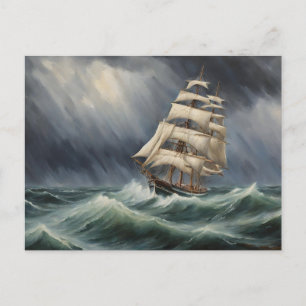 Illustration eines alten Segelschiffs im stürmisch Postkarte