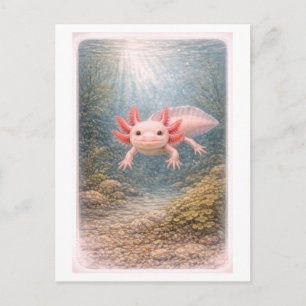 Illustration eines Axolotls im Vintage-Stil Postkarte