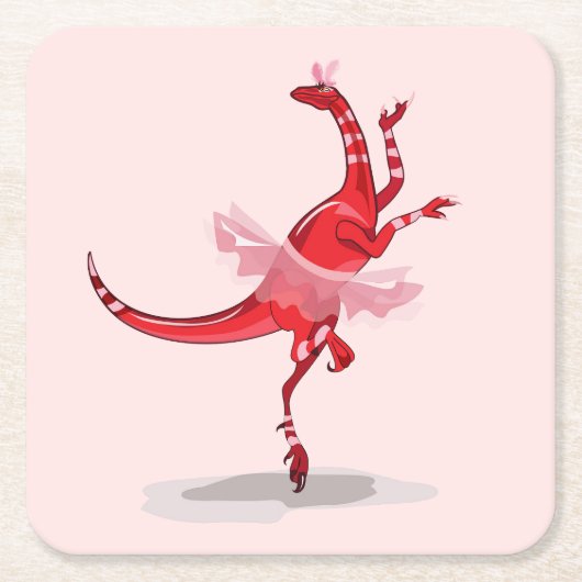 Illustration eines Ballerina TanzRaptors. Rechteckiger Pappuntersetzer (Vorderseite)
