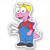 Illustration eines Bauarbeiters für Stegosaurus. Aufkleber (Vorderseite)