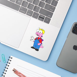 Illustration eines Bauarbeiters für Stegosaurus. Aufkleber