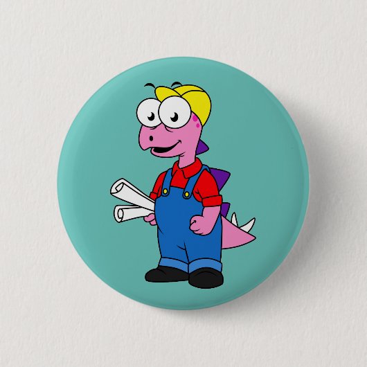 Illustration eines Bauarbeiters für Stegosaurus. Button (Vorderseite)