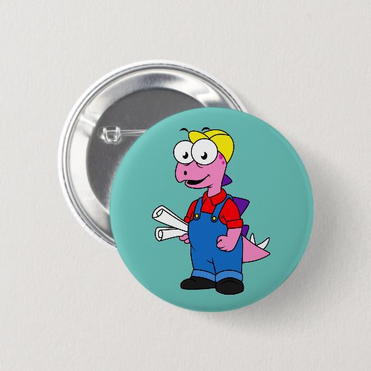 Illustration eines Bauarbeiters für Stegosaurus. Button (Vorne & Hinten)