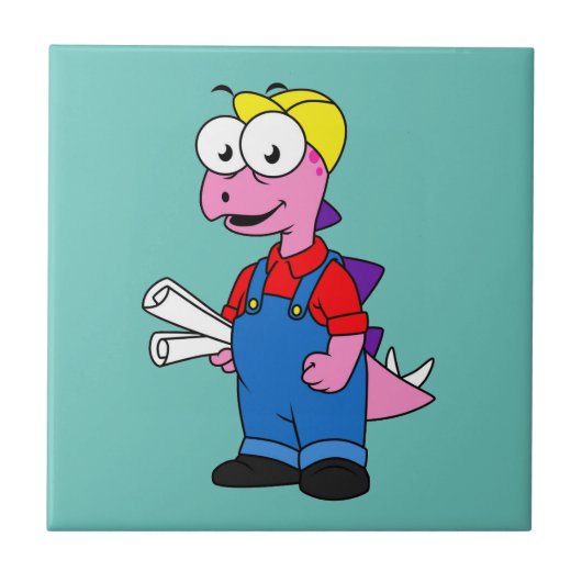 Illustration eines Bauarbeiters für Stegosaurus. Fliese (Vorderseite)