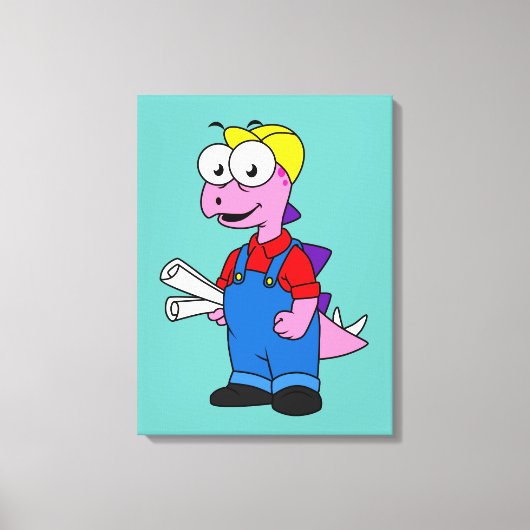 Illustration eines Bauarbeiters für Stegosaurus. Leinwanddruck (Vorderseite)