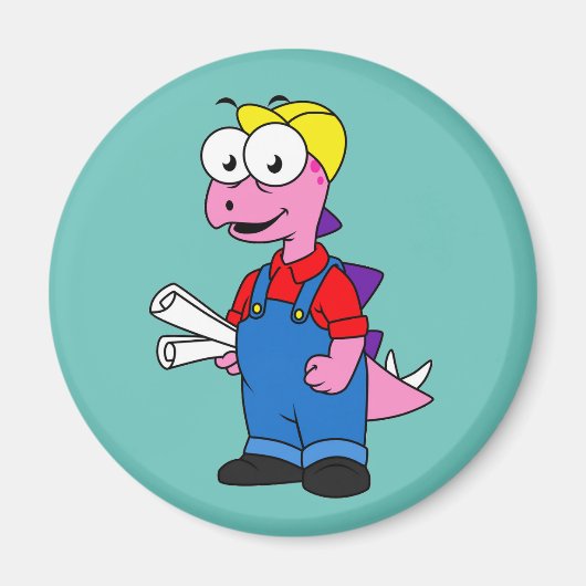 Illustration eines Bauarbeiters für Stegosaurus. Magnet (Vorne)