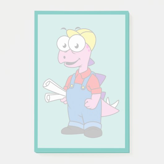 Illustration eines Bauarbeiters für Stegosaurus. Post-it Klebezettel (Vorderseite)