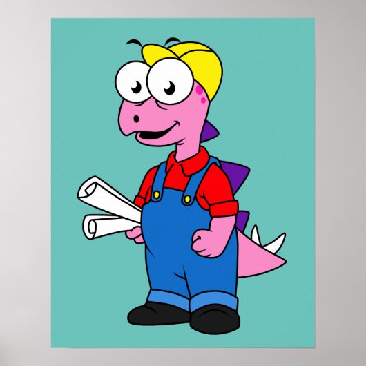 Illustration eines Bauarbeiters für Stegosaurus. Poster (Vorne)