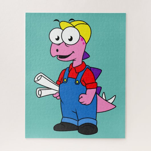 Illustration eines Bauarbeiters für Stegosaurus. Puzzle (Vertikal)