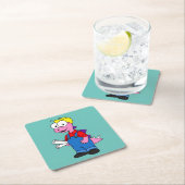 Illustration eines Bauarbeiters für Stegosaurus. Rechteckiger Pappuntersetzer (Vor Ort)