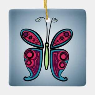 Illustration eines blauen Schmetterlings Keramikornament