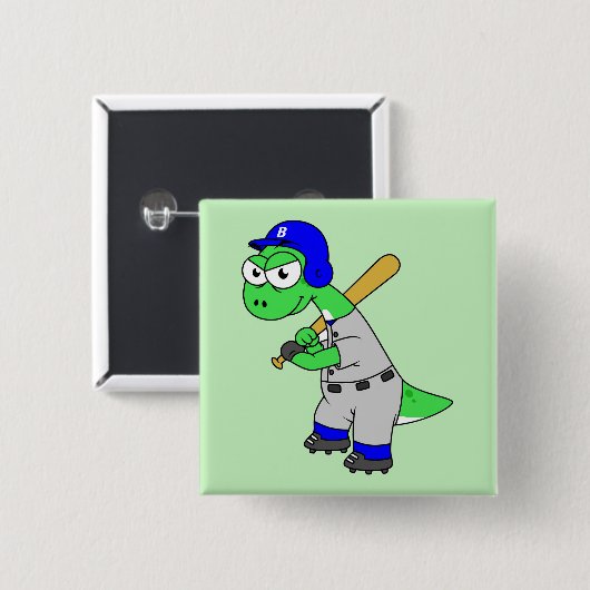 Illustration eines Brontosaurus Baseball-Spielers. Button (Vorne & Hinten)