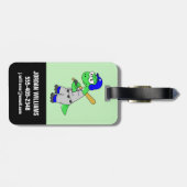 Illustration eines Brontosaurus Baseball-Spielers. Gepäckanhänger (Rückseite horizontal)