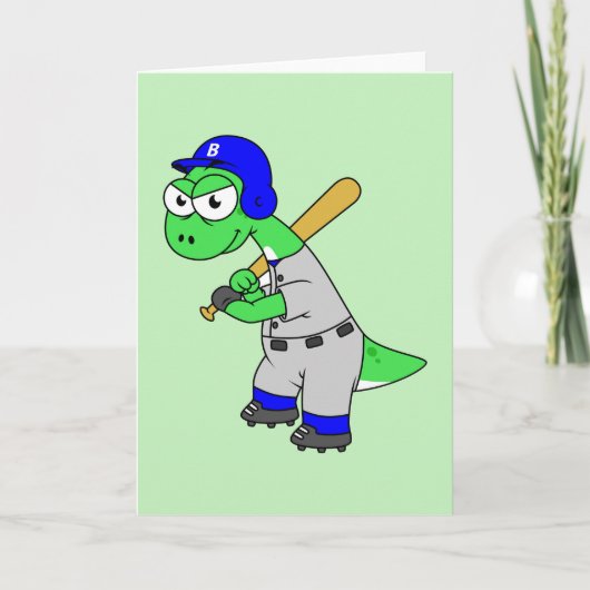 Illustration eines Brontosaurus Baseball-Spielers. Karte (Vorderseite)