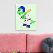 Illustration eines Brontosaurus Baseball-Spielers. Leinwanddruck (Insitu (Wohnzimmer))