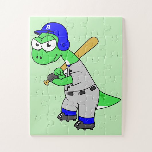 Illustration eines Brontosaurus Baseball-Spielers. Puzzle (Vertikal)